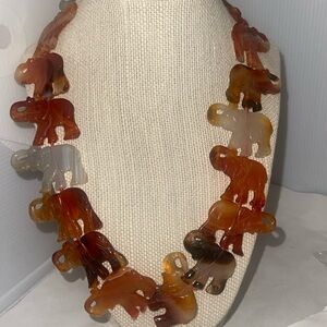 Natural Stone Carved Elephants Statement Necklace